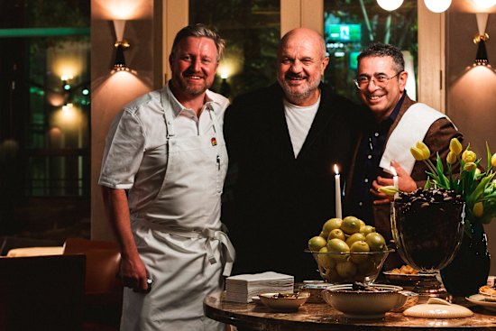 From left: Roma chef Matt Wilkinson, owner Con Christopoulos and manager Giovanni Patane inside the new trattoria.