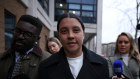 Australian football star Sam Kerr departs Kingston Crown Court after a pre-trial hearing on January 14, 2025 in Kingston upon Thames, England.