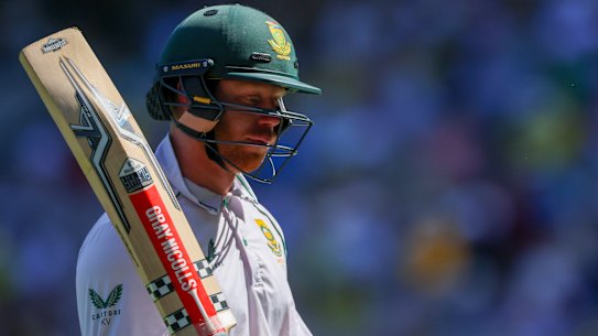 Kyle Verreynne walks from the field following his valuable half-century.