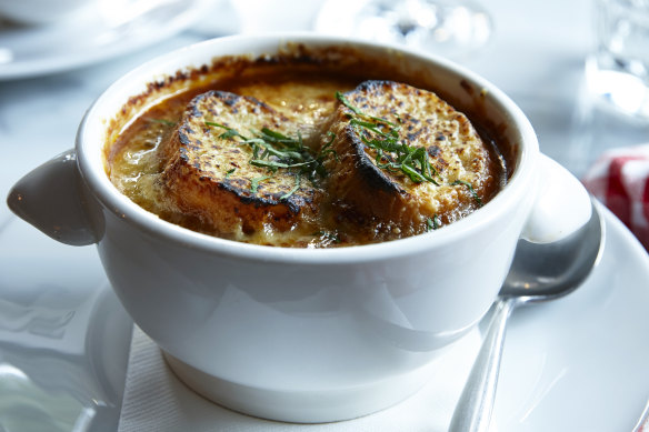 French onion soup is all about the cheesy toasts.
