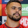 Latrell Mitchell speaks to the media on Tuesday.