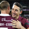 Billy Slater and Daly Cherry-Evans celebrate after their Origin victory.