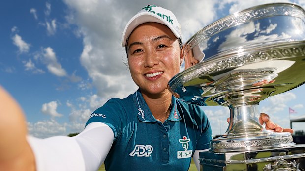 Minjee Lee with the Women’s PGA Championship trophy.