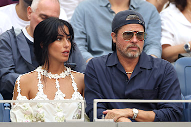 Brad Pitt and Ines de Ramon at the men’s singles final of the US Open tennis championships Sept. 13, 2026, in New York.