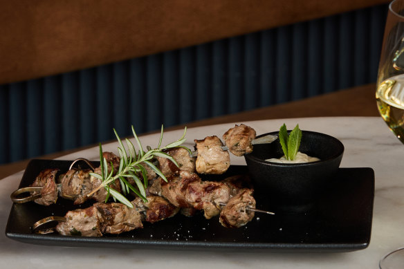 Arrosticini (grilled lamb skewers), a speciality of Abruzzo in Italy’s south, are on the menu at Malena.
