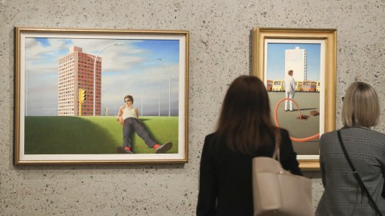 Guests admiring some of Smart’s artworks on display at the National Gallery of Australia. 