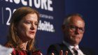 Marion Terrill, Transport and Cities Program Director at the Grattan Institute, and TAFE NSW managing director Steffen Faurby at the Infrastructure Summit.