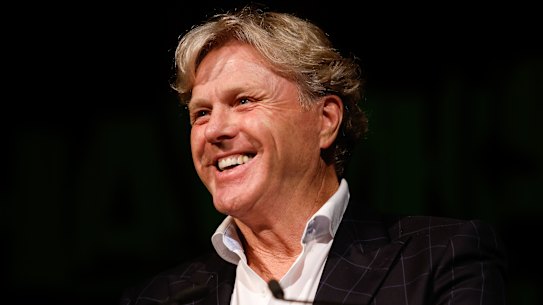 Memory lane: Dermott Brereton addressed the Magpies on Tuesday about the significance of playing on Anzac Day.