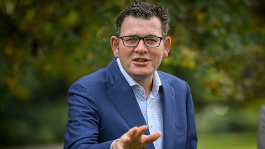 Premier Daniel Andrews speaking to media on Wednesday.