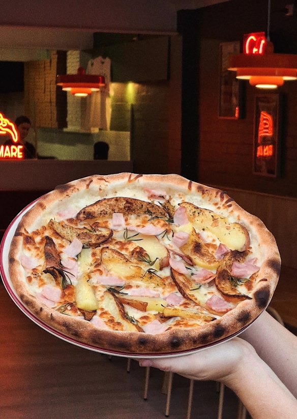 Potato, rosemary and bacon pizza. 