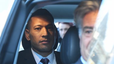 Israel Folau leaves a conciliation hearing at the Fair Work Commission in June.