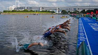 The menâ€™s triathlon is underway.
