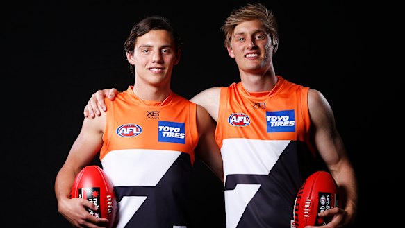 New Giants Jye Caldwell (left) and Jackson Hately.