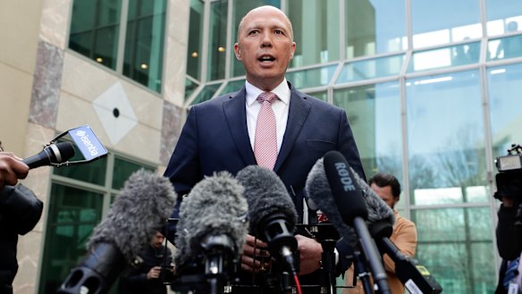 Peter Dutton addresses the media