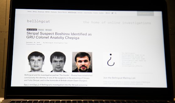 The website of the Bellingcat group, which has been investigating the suspects in the March poisoning of Sergei Skripal and his daughter in the UK.