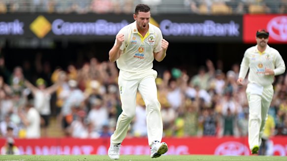 Josh Hazlewood gets England captain Joe Root for a duck on day one. And so it began.