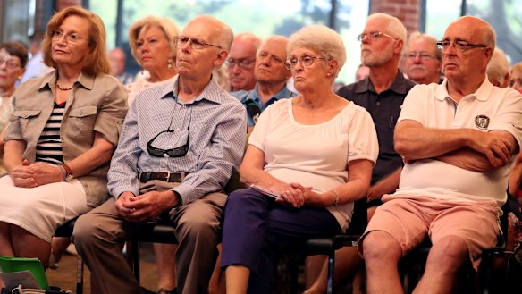 Members of the public at the federal parliamentary inquiry into the implications of removing refundable franking credits in Adelaide.