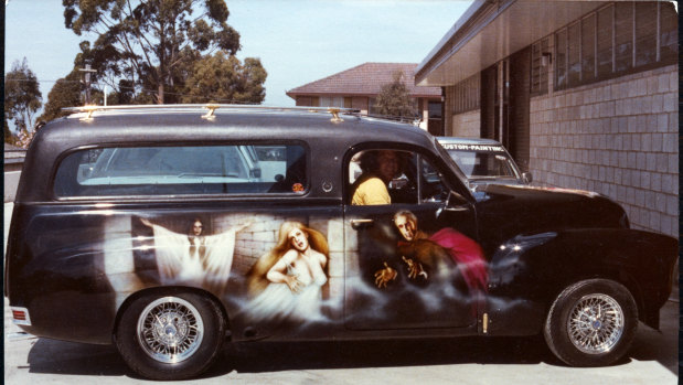 Customised Holden FJ hearse owned by Pat Fay.