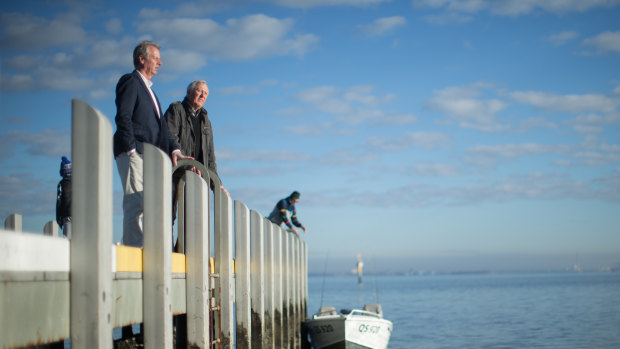 Deputy mayor Rob Grinter (left) and councillor Laurence Evans at Brighton Beach where work will be done to protect the foreshore from climate change. 