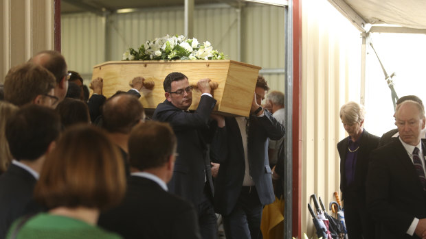 Premier Daniel Andrews at his father's funeral in 2016.