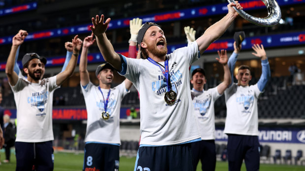 Sydney FC celebrates after defeating Melbourne City at this year's A-League grand final.