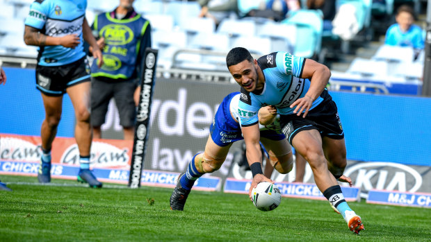 Luxury Holmes: Valentine Holmes continued his rich vein of form against the Bulldogs on Sunday