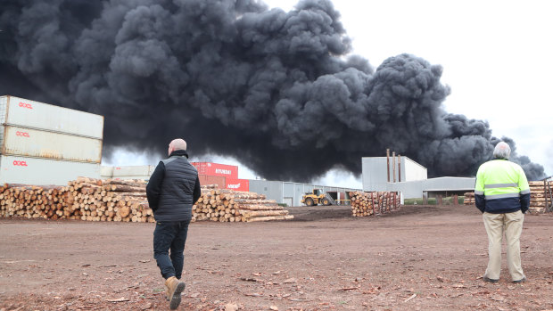 Fire crews battle to control a blaze at a factory in West Footscray, Melbourne.