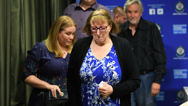 Brenda Cartwright (centre), mother of Sydney woman Nicole Cartwright during a public appeal in 2019.