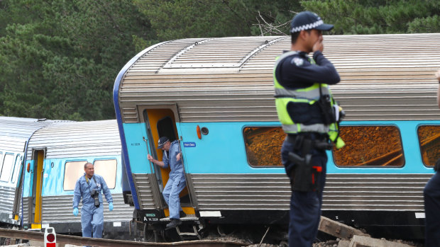 The scene of the derailment at Wallan, about 45 kilometres north of Melbourne.