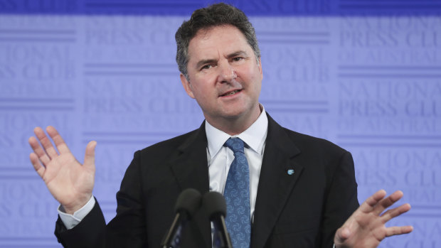 CSIRO chief executive Dr Larry Marshall speaking at the National Press Club in Canberra on Wednesday. 