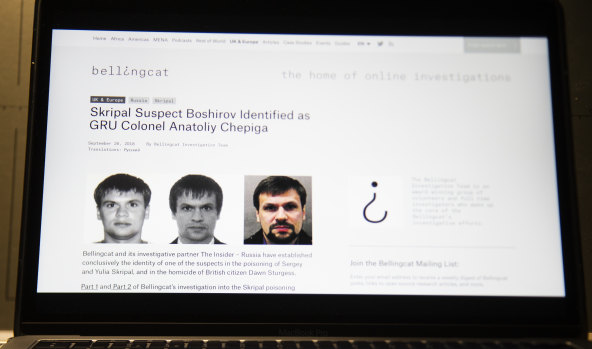 The website of the Bellingcat group, which has been investigating the suspects in the March poisoning of Sergei Skripal and his daughter in the UK.