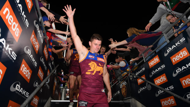 Dayne Zorko acknowledges fans after the Lions' win over the Western Bulldogs at the Gabba on Sunday.