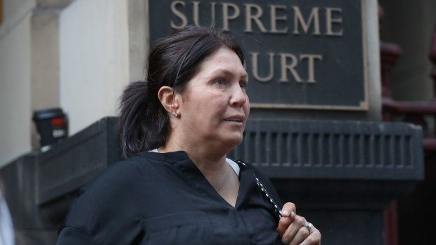 Roberta Williams leaves Melbourne's Supreme Court on Friday.