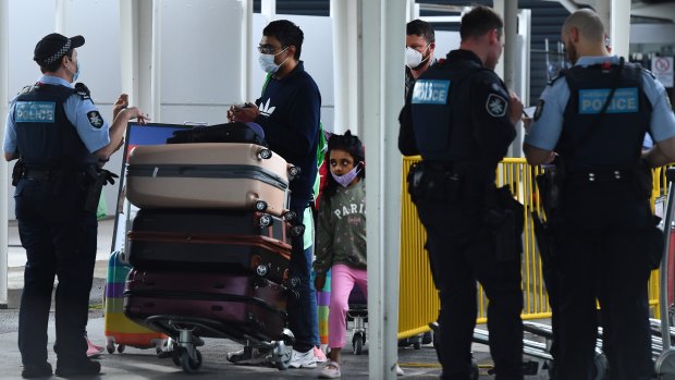 Passengers arrive at Sydney International Airport from Los Angeles off a United Airlines flight that arrived just after 6am on Thursday.