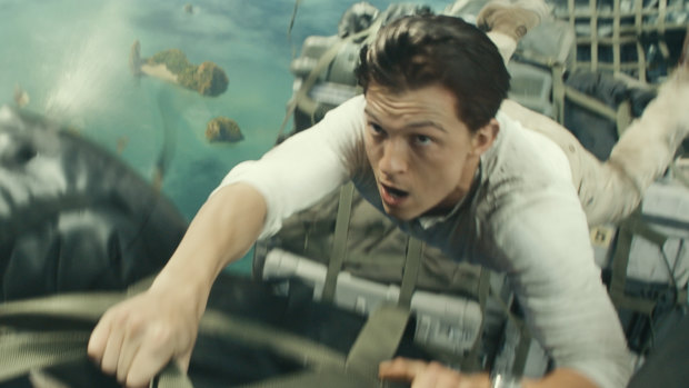 Tom Holland spends a lot of time suspended mid-air in the adventure comedy Unchartered.
