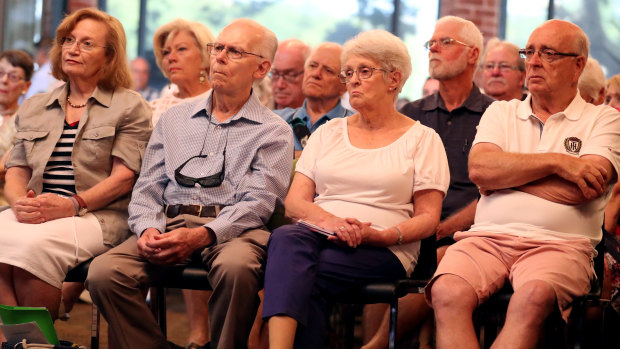 Members of the public at the federal parliamentary inquiry into the implications of removing refundable franking credits in Adelaide.