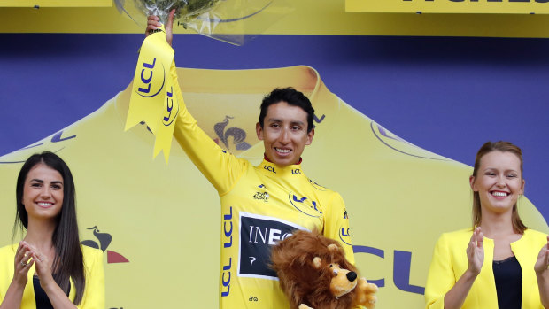 Bernal, the new overall leader, took to the podium in the yellow jersey.