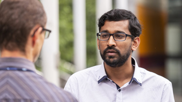 Tamil Refugee spokesman Aran Mylvaganam is seen outside the Federal Court in Melbourne, Friday, December 21, 2018. 