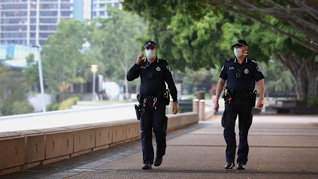 Police patrol South Bank during the three-day lockdown this month.