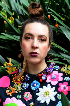 Louise Meuwissen in blossom shirt created with Glenn Barkley (2018).