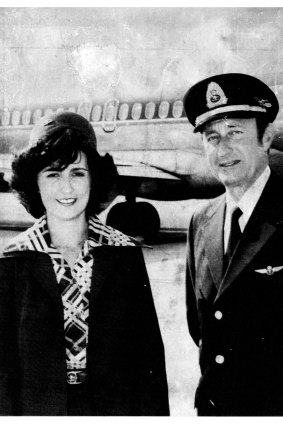 Hostess Esme Qazin and Captain Grahame Douglas Mackelmann at Brisbane airport. May 21, 1980