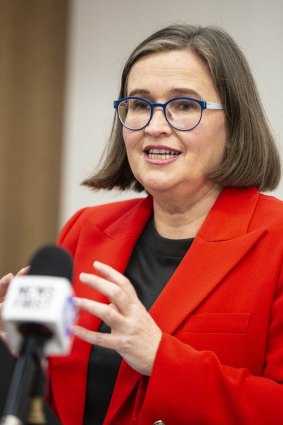 Sex Discrimination Commissioner Kate Jenkins launching her report on the workplace culture at Federal Parliament on Tuesday.