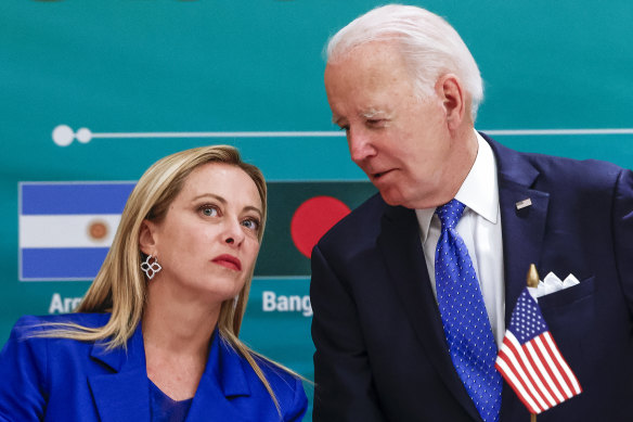 Italian Prime Minister Giorgia Meloni and US President Joe Biden in 2023.