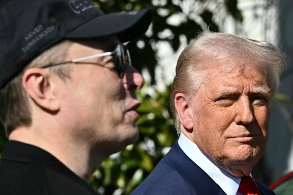 US President Donald Trump with Elon Musk outside the White House in March.