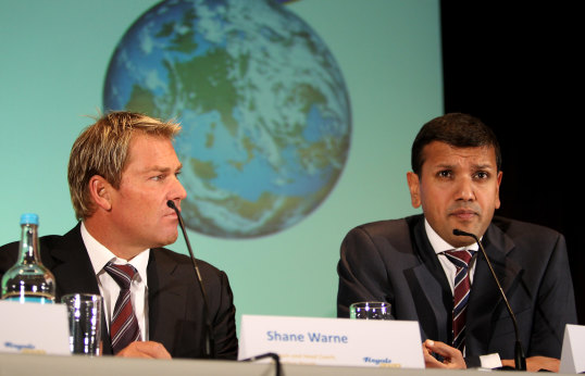 Rajasthan Royals owner Manoj Badale alongside Shane Warne at Lord’s in 2010.