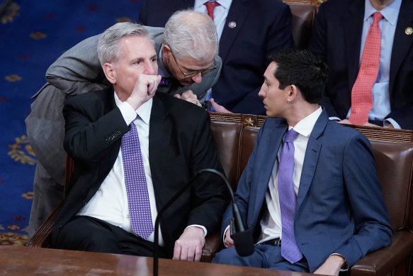 Kevin McCarthy, left, made history on Monday by becoming the first person in a century who was unable to secure the Speaker’s position in the first round of voting.