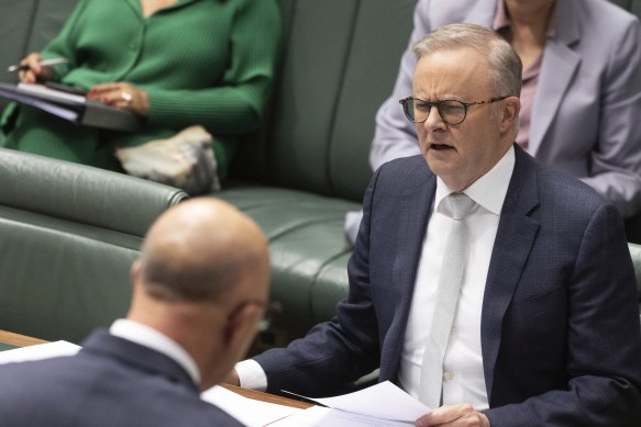 Prime Minister Anthony Albanese in question time today.