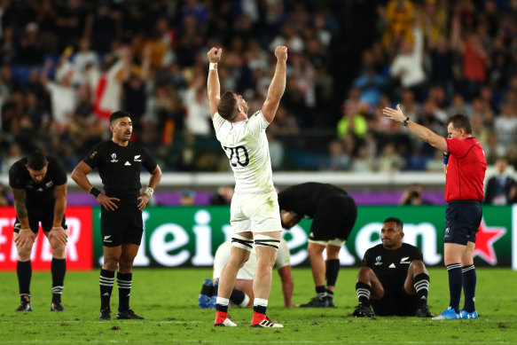 England’s Mark Wilson celebrates his side’s shock semi-final win over the All Blacks at the 2019 Rugby World Cup in Japan.