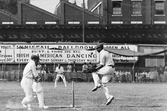 Don Bradman plays in New York against a West Indian team.