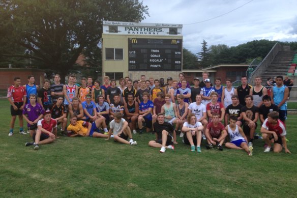 A team photo from a Panthers junior camp in Bathurst in 2013 — only two were Penrith fans.